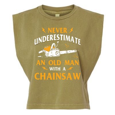 Never Underestimate An Old Man Lumberjack Chainsaw & Logger Garment-Dyed Women's Muscle Tee