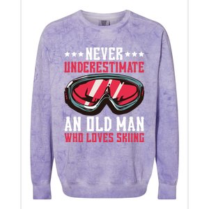 Never Underestimate An Old Who Loves Skiing Gift Colorblast Crewneck Sweatshirt