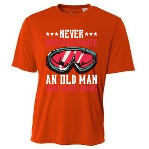 Never Underestimate An Old Who Loves Skiing Gift Cooling Performance Crew T-Shirt