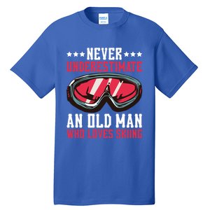 Never Underestimate An Old Who Loves Skiing Gift Tall T-Shirt