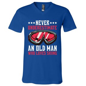 Never Underestimate An Old Who Loves Skiing Gift V-Neck T-Shirt