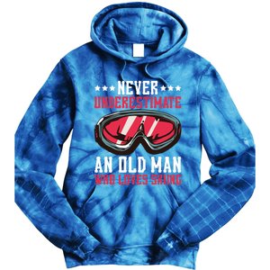 Never Underestimate An Old Who Loves Skiing Gift Tie Dye Hoodie