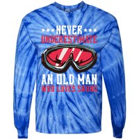 Never Underestimate An Old Who Loves Skiing Gift Tie-Dye Long Sleeve Shirt