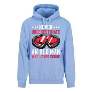 Never Underestimate An Old Who Loves Skiing Gift Unisex Surf Hoodie