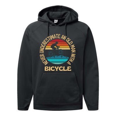 Never Underestimate An Old Man With A Bicycle Cycling Performance Fleece Hoodie