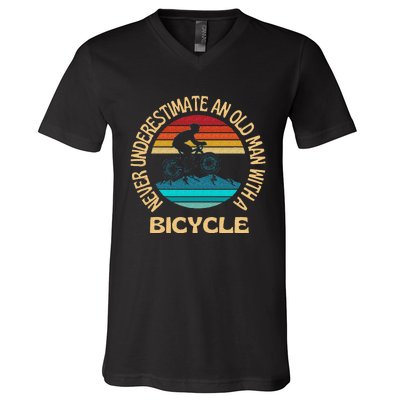 Never Underestimate An Old Man With A Bicycle Cycling V-Neck T-Shirt