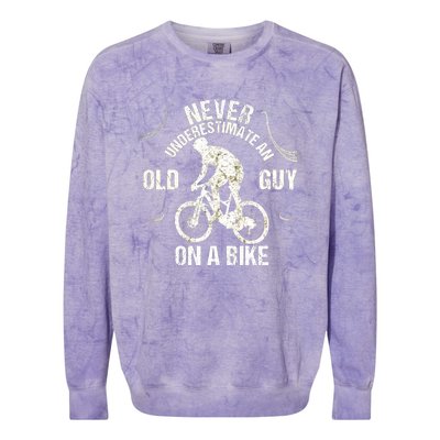 Never Underestimate An Old Guy On A Bike Colorblast Crewneck Sweatshirt