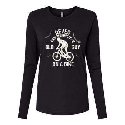 Never Underestimate An Old Guy On A Bike Womens Cotton Relaxed Long Sleeve T-Shirt