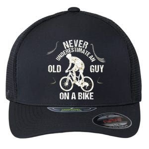 Never Underestimate An Old Guy On A Bike Flexfit Unipanel Trucker Cap