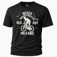 Never Underestimate An Old Guy On A Bike Cooling Performance Crew T-Shirt