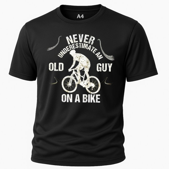 Never Underestimate An Old Guy On A Bike Cooling Performance Crew T-Shirt