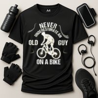 Never Underestimate An Old Guy On A Bike Cooling Performance Crew T-Shirt