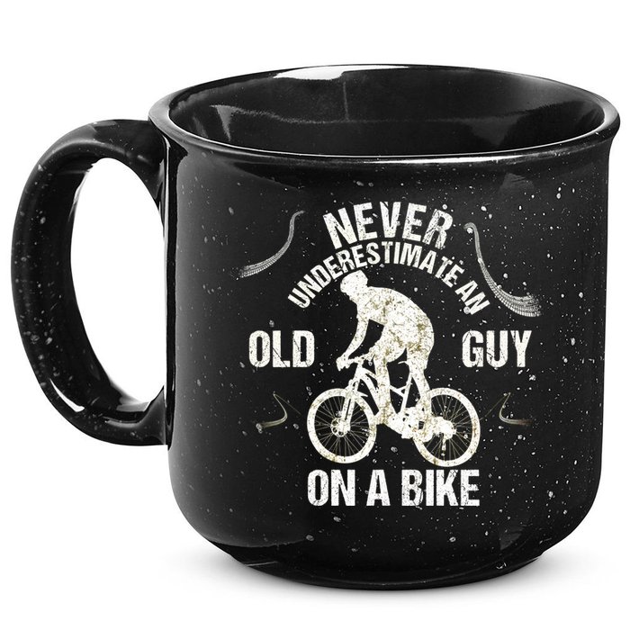Never Underestimate An Old Guy On A Bike 15oz Campfire Ceramic Mug
