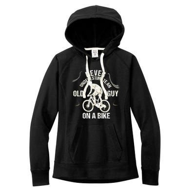 Never Underestimate An Old Guy On A Bike Women's Fleece Hoodie