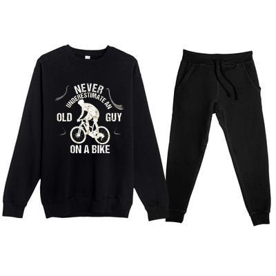 Never Underestimate An Old Guy On A Bike Premium Crewneck Sweatsuit Set