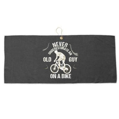 Never Underestimate An Old Guy On A Bike Large Microfiber Waffle Golf Towel