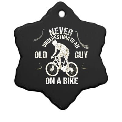 Never Underestimate An Old Guy On A Bike Ceramic Star Ornament