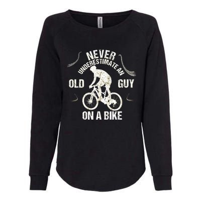 Never Underestimate An Old Guy On A Bike Womens California Wash Sweatshirt