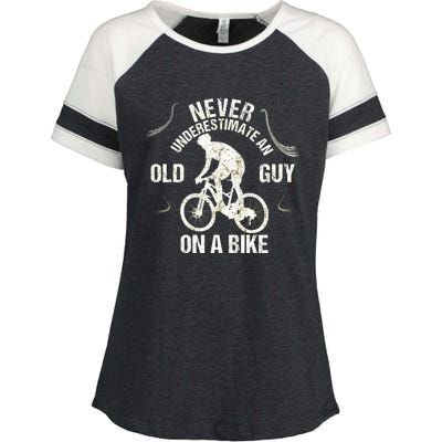 Never Underestimate An Old Guy On A Bike Enza Ladies Jersey Colorblock Tee