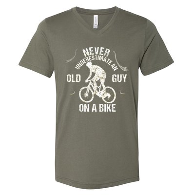 Never Underestimate An Old Guy On A Bike V-Neck T-Shirt