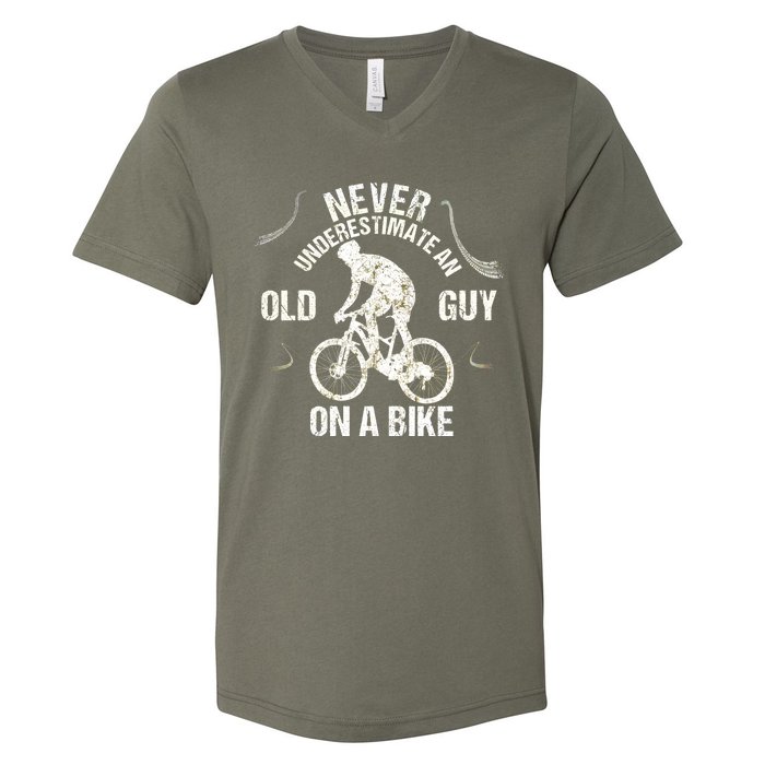 Never Underestimate An Old Guy On A Bike V-Neck T-Shirt