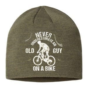 Never Underestimate An Old Guy On A Bike Sustainable Beanie