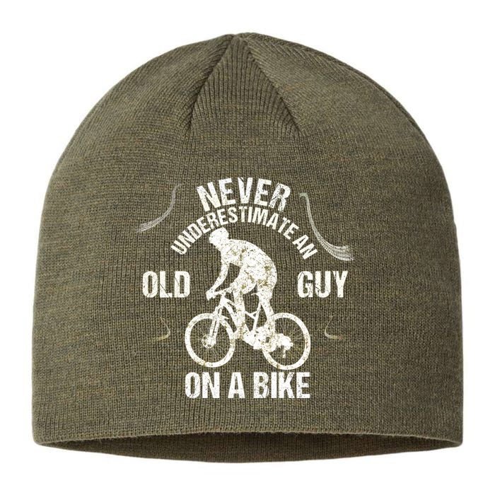 Never Underestimate An Old Guy On A Bike Sustainable Beanie