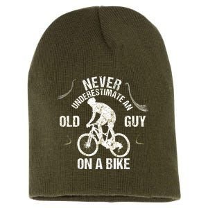 Never Underestimate An Old Guy On A Bike Short Acrylic Beanie