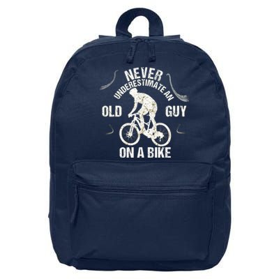 Never Underestimate An Old Guy On A Bike 16 in Basic Backpack