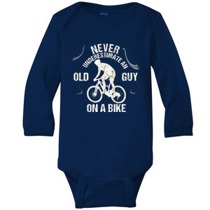 Never Underestimate An Old Guy On A Bike Baby Long Sleeve Bodysuit