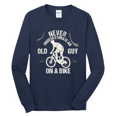 Never Underestimate An Old Guy On A Bike Tall Long Sleeve T-Shirt