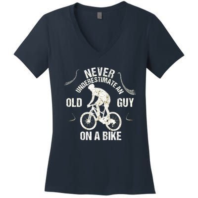 Never Underestimate An Old Guy On A Bike Women's V-Neck T-Shirt