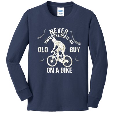 Never Underestimate An Old Guy On A Bike Kids Long Sleeve Shirt