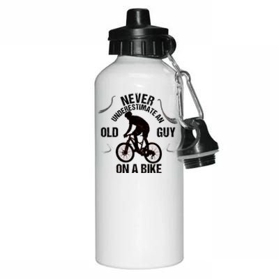 Never Underestimate An Old Guy On A Bike Aluminum Water Bottle