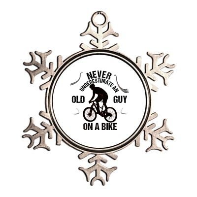 Never Underestimate An Old Guy On A Bike Metallic Star Ornament