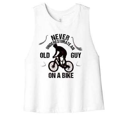 Never Underestimate An Old Guy On A Bike Women's Racerback Cropped Tank