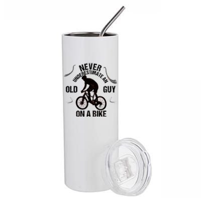 Never Underestimate An Old Guy On A Bike Stainless Steel Tumbler