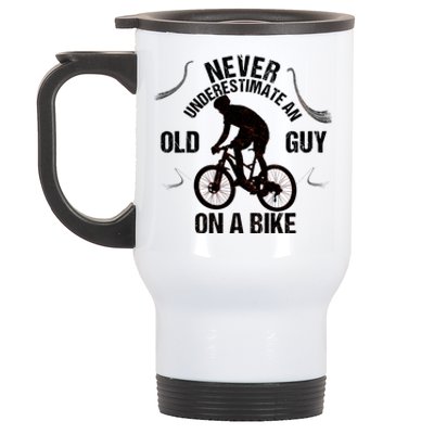 Never Underestimate An Old Guy On A Bike Stainless Steel Travel Mug