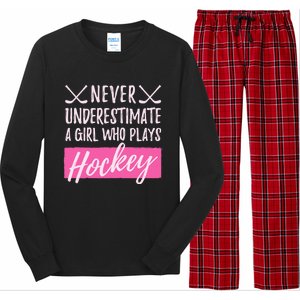 Never Underestimate A Who Plays Ice Hockey Hockey Cool Gift Long Sleeve Pajama Set