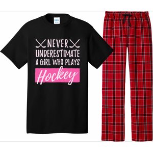 Never Underestimate A Who Plays Ice Hockey Hockey Cool Gift Pajama Set