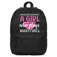 Never Underestimate A Girl Who Plays Basketball Girl Power 16 in Basic Backpack