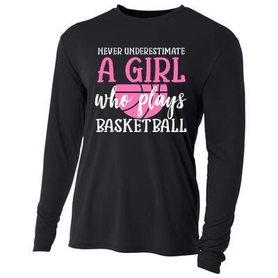 Never Underestimate A Girl Who Plays Basketball Girl Power Cooling Performance Long Sleeve Crew