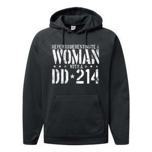 Never Underestimate A Woman With A Dd214 Alumni Performance Fleece Hoodie