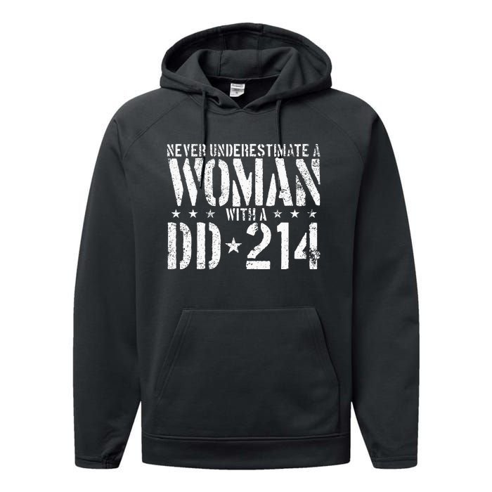 Never Underestimate A Woman With A Dd214 Alumni Performance Fleece Hoodie