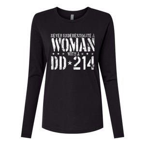 Never Underestimate A Woman With A Dd214 Alumni Womens Cotton Relaxed Long Sleeve T-Shirt