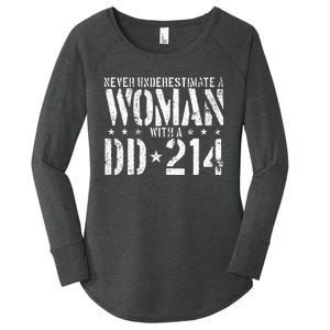 Never Underestimate A Woman With A Dd214 Alumni Women's Perfect Tri Tunic Long Sleeve Shirt