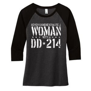 Never Underestimate A Woman With A Dd214 Alumni Women's Tri-Blend 3/4-Sleeve Raglan Shirt