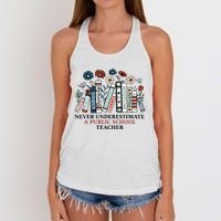 Never Underestimate A Public School Teacher Women's Knotted Racerback Tank