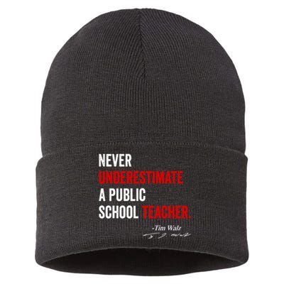 Never Underestimate A Public School Teacher Coach Quote Sustainable Knit Beanie