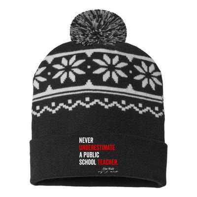 Never Underestimate A Public School Teacher Coach Quote USA-Made Snowflake Beanie